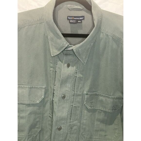 5.11 Tactical Shirt Long Sleeve 3XL Reg Military Green Button Up Style Pockets - Picture 12 of 14